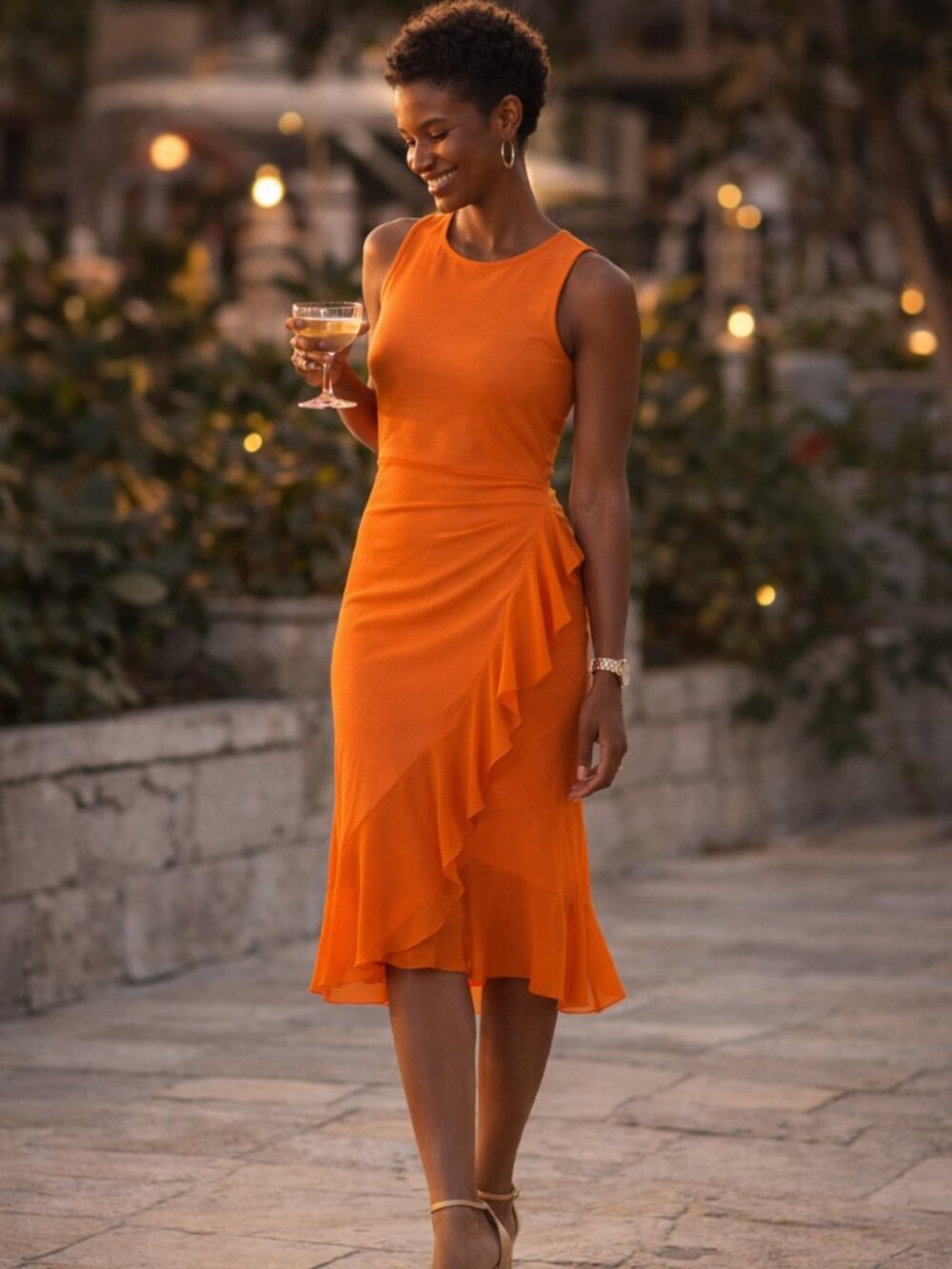 Fuzzi Jean Paul Gaultier Mesh Ruffle Dress Orange